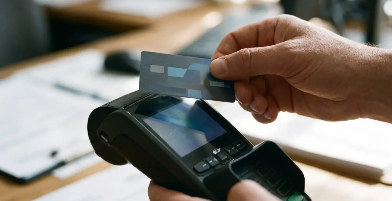 Une carte bancaire présentée pour une transaction de location de véhicule