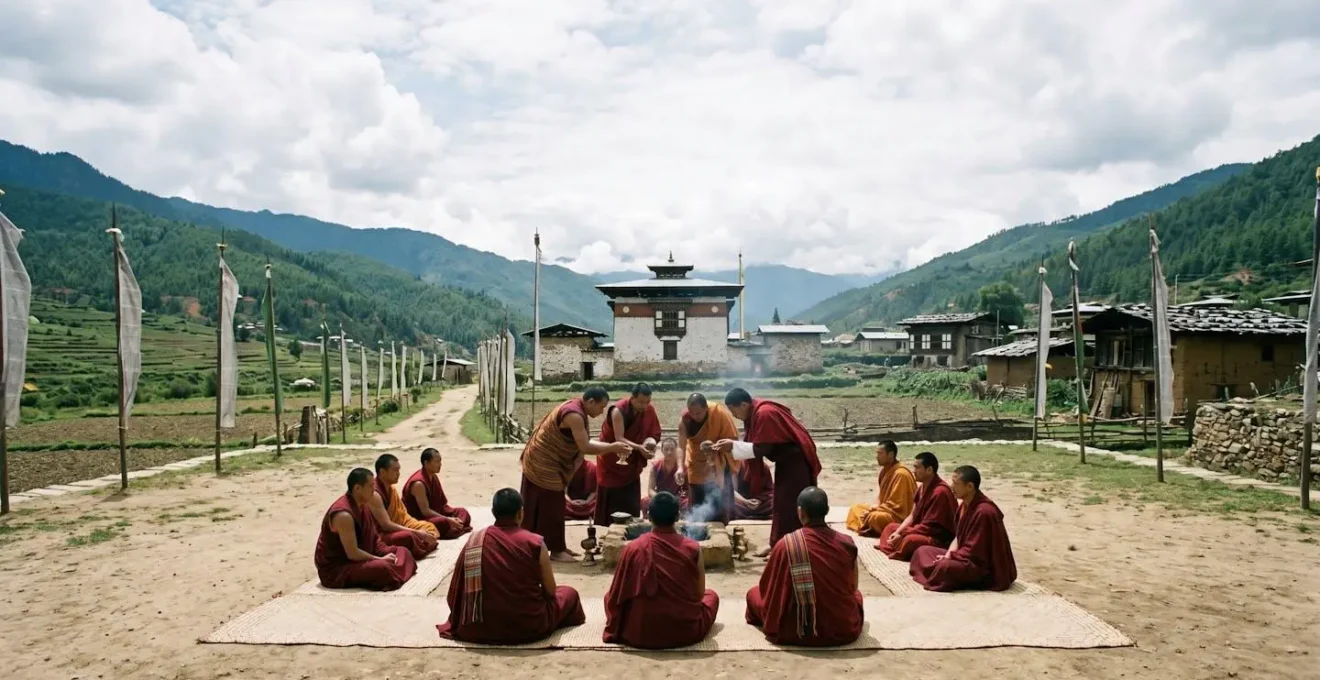Cérémonie traditionnelle authentique capturée dans son déroulement naturel avec participants concentrés