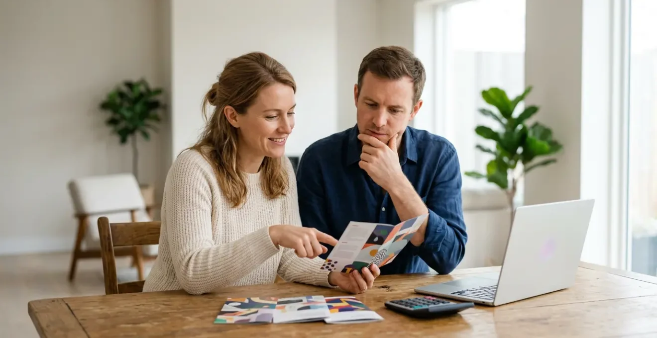 Couple réfléchissant au budget de leurs vacances en village all-inclusive