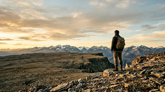 Explorateur solitaire contemplant l'immensité d'un paysage désertique isolé, évoquant la préparation mentale avant une expédition en zone reculée