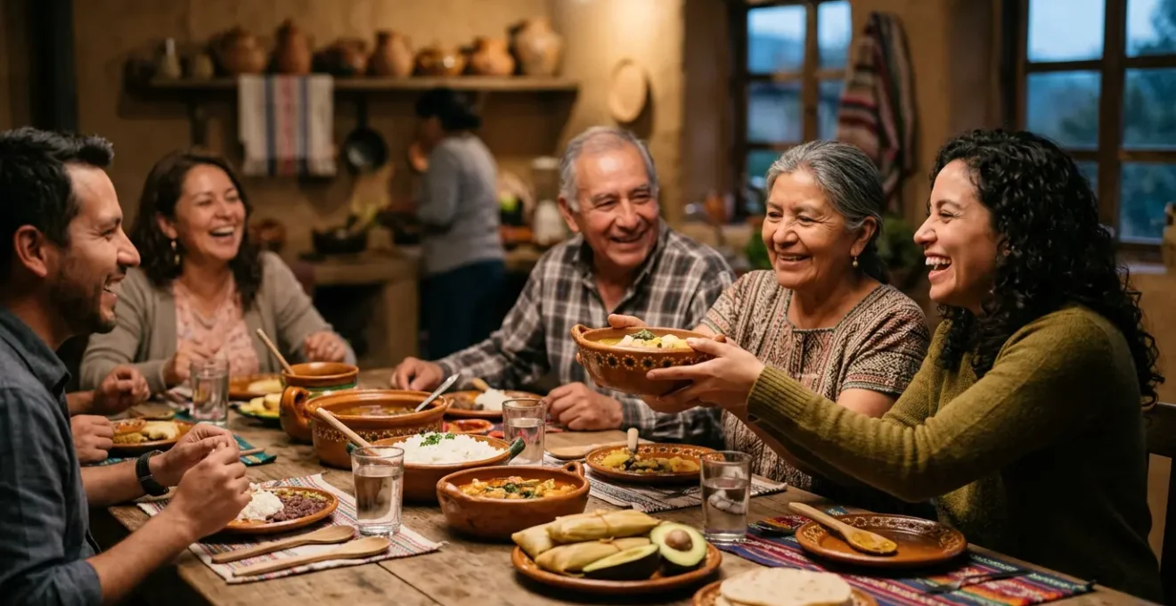 Table conviviale partagée lors d'un repas traditionnel en Amérique Latine