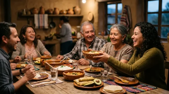 Table conviviale partagée lors d'un repas traditionnel en Amérique Latine