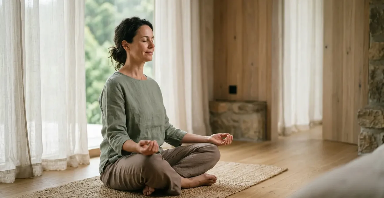 Personne en meditation dans un environnement apaisant de cure thermale