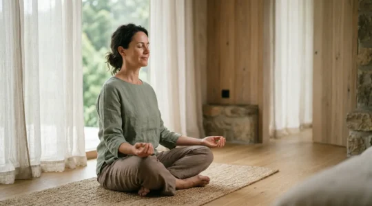 Personne en meditation dans un environnement apaisant de cure thermale