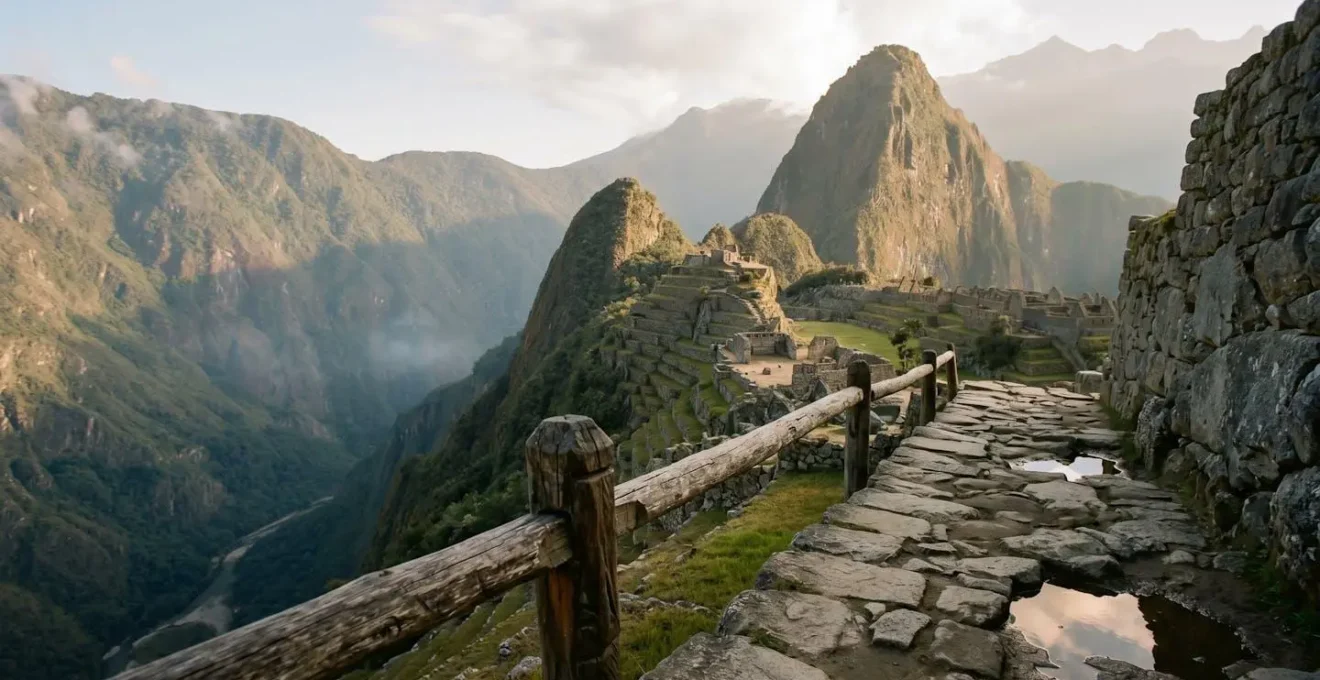 Point de vue alternatif sur un site touristique célèbre photographié à l'aube dans une atmosphère sereine et déserte