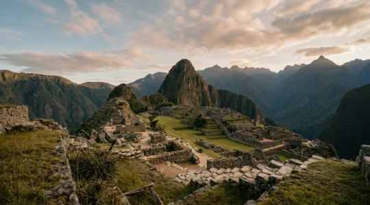 Vue paisible et contemplative d'un site du patrimoine mondial UNESCO désert au lever du soleil