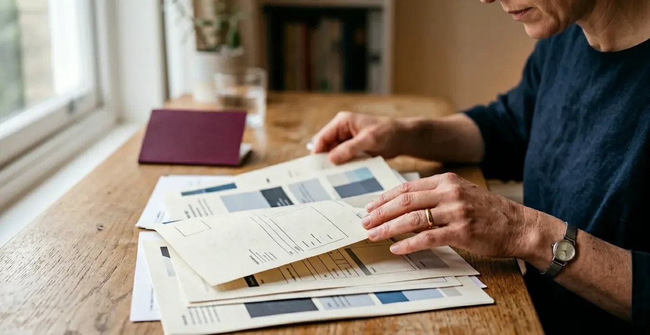 Patient consultant des documents médicaux et d'assurance avant un voyage médical