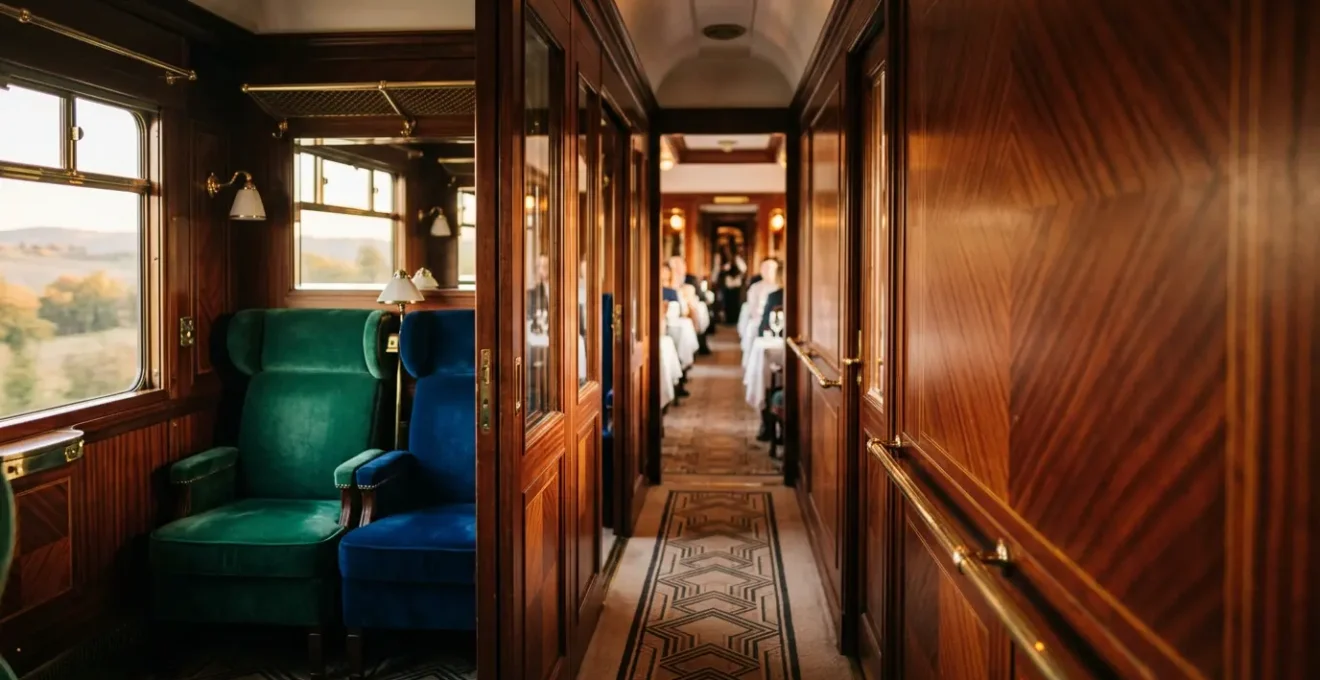 Intérieur luxueux d'un train historique avec décoration Art Déco raffinée