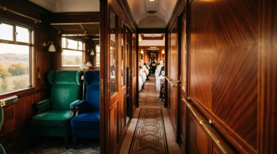 Intérieur luxueux d'un train historique avec décoration Art Déco raffinée