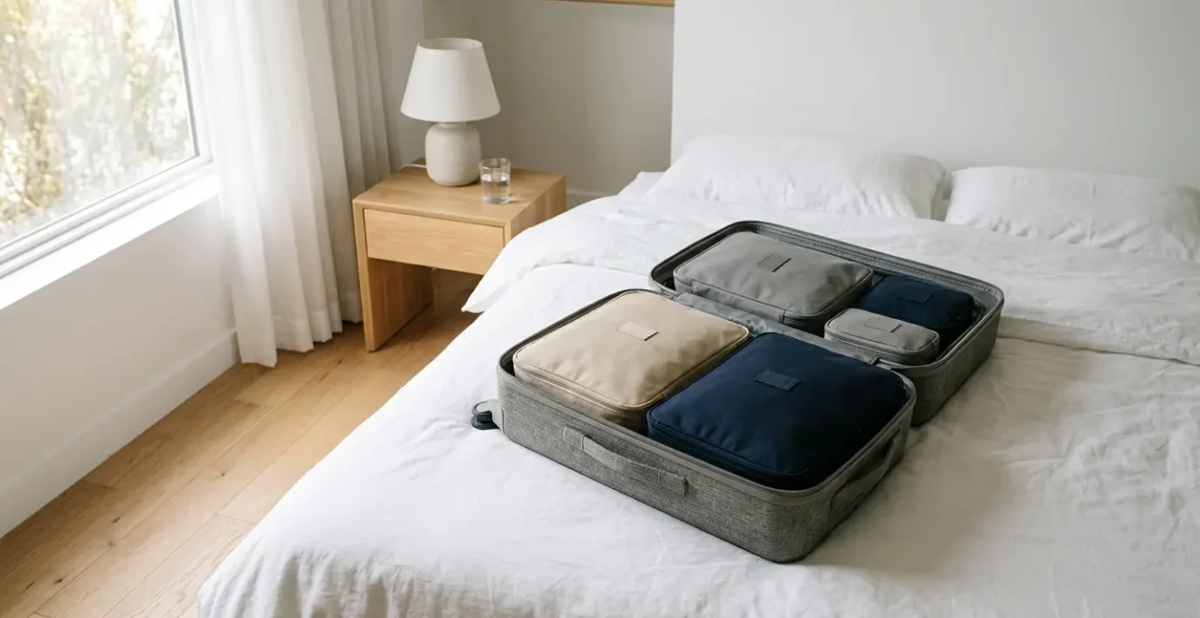 Valise compartimentee avec cubes de rangement pour circuit itinerant sans stress