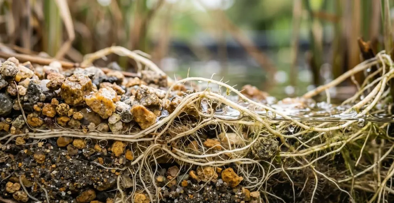 Système naturel de phytoépuration avec bassins plantés de roseaux pour le traitement écologique des eaux usées